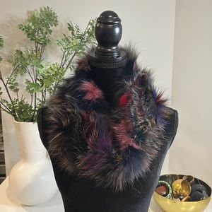 Black fur infinity scarf with accents of color